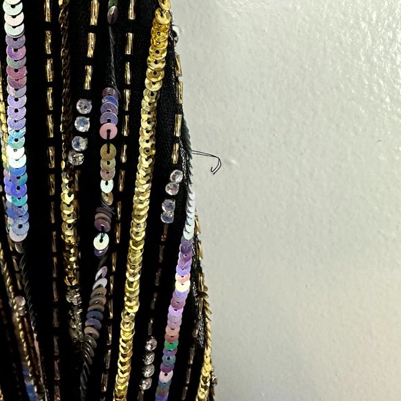 MAC DUGGAL Stripe Sequin Gown in Black Gold Size US 2 - Picture 11 of 11